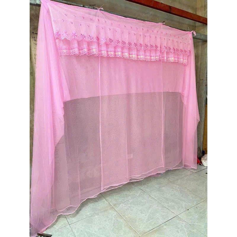 Màn Dây Tuyn Thái Mắc 4 Góc - Mắc Màn Khung Họa Tiết Thêu Hoa Đẹp Mắt - Xưởng Màn Huy Hoàng bao trùm man mềm trắng 5
