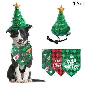 Pet Christmas Costume Set, 1 Set Cute Pet Hat & Scarf, Pet Costume for Festival, Pet Decorations, Dog & Cat Clothing Supplies