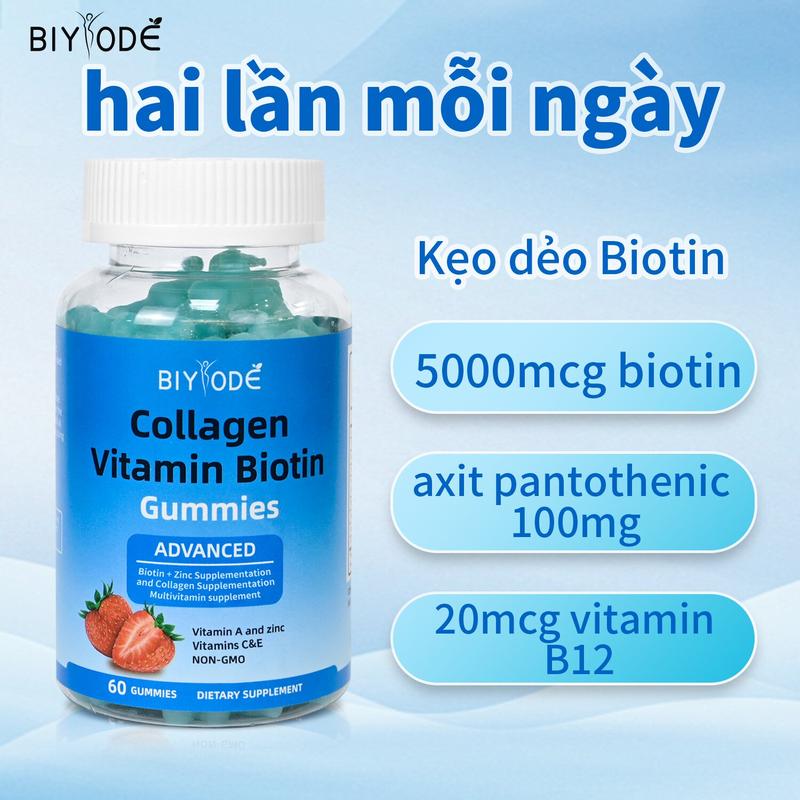 [24 giờ] Kẹo dẻo Biotin BIYODE60 Cải thiện tóc, móng và bổ sung Vitamin Viên ngậm ngủ Vitamin B7 Nhân sâm Detox phổi tổng hợp Detox phổi dạng xông khói biotin 2