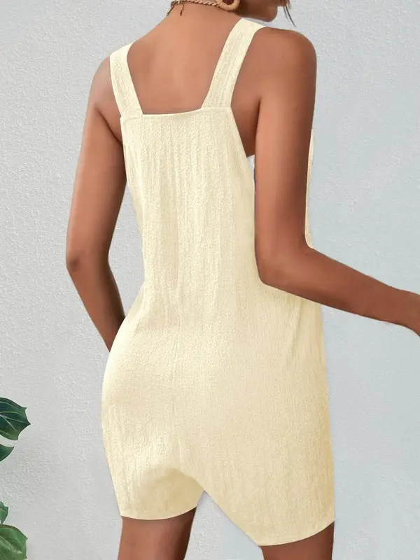 Women's Textured Adjustable Straps Pockets Overalls, Casual Solid Sleeveless Romper for Summer Outdoor Vacation Holiday, One Piece Outfit Clothes, Dungarees 8