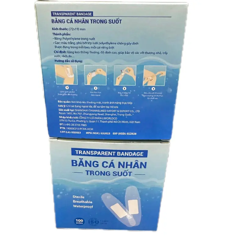Băng dính cá nhân trong suốt hộp 100 miếng bản nhỏ 1,9x6,0cm không thấm nước dán chắc thông thoáng dùng trong sơ cứu sinh hoạt hằng ngày. 5