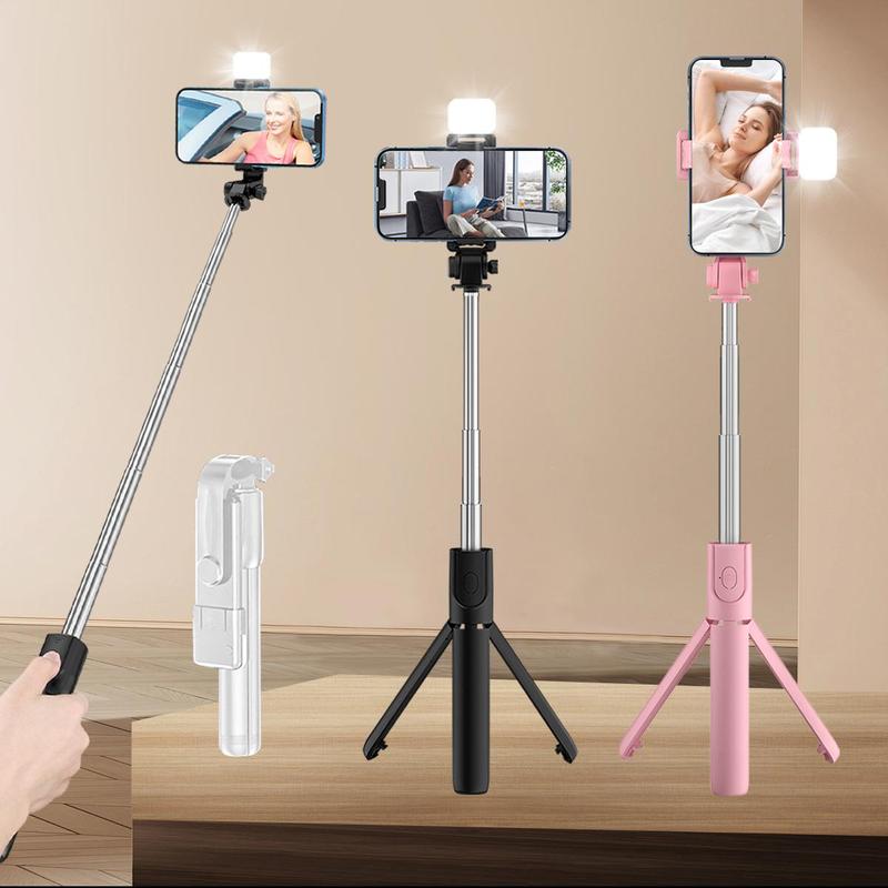 Product Introduction of Portable Selfie Stick Tripod, 1 Count Handheld Selfie Stick with Fill Light, 360 Degree Rotatable Phone Tripod, Universal Phone Accessories for Live Streaming, Phone Camera Stabilizer, Vlogging 0