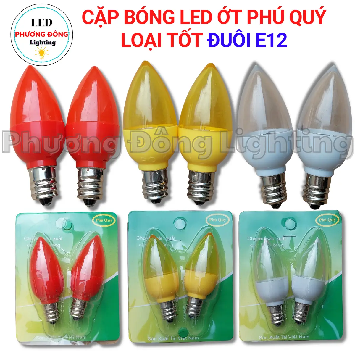 Cặp bóng Đèn LED Trái Ớt Đèn Quả nhót Cao Cấp đuôi E12 Màu đỏ, Vàng, Trắng, Đổi 7 màu