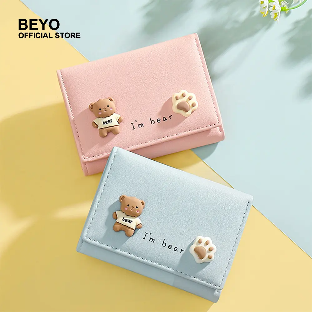 Cute Bear Wallet for Girls Cartoon Trifold Wallet Korean Style