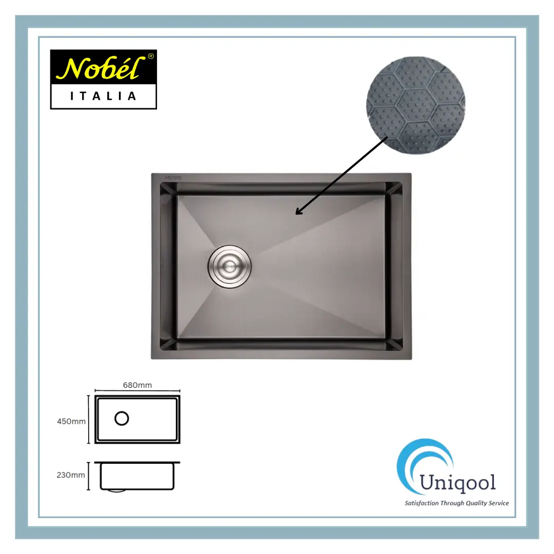 NOBEL 680MM Stainless Steel Sink With Nano Honeycomb Technology In Gun Metal