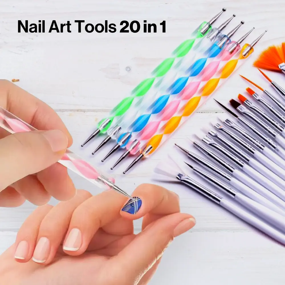 Set Kuas Seni Lukis Kuku 20 in 1 Presisi | Alat Bantu Gambar Kutek untuk Desain Manikur Pedikur | Menicure Pedicure Nail Art Dotting Tools