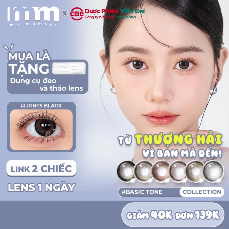 [2 CHIẾC] Kính áp tròng MMLENS My Moment Basic Tone lens 1 ngày màu xanh nâu đen xám hồng tự nhiên Rose Pink Lights Black Bronze Brown Onyx Black Honey Brown độ cận (0-7 độ) DIA giãn tròng 14.2 14.5mm kỷ yếu douyin