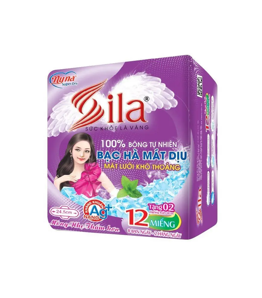 Băng Vệ Sinh Sila Lốc 8 Gói Mẫu Tím - Ban Ngày Có Cánh Mặt Lưới Khô Thoáng, Thấm Hút, Tinh Chất Bạc Hà Mát Dịu Nữ Tampon