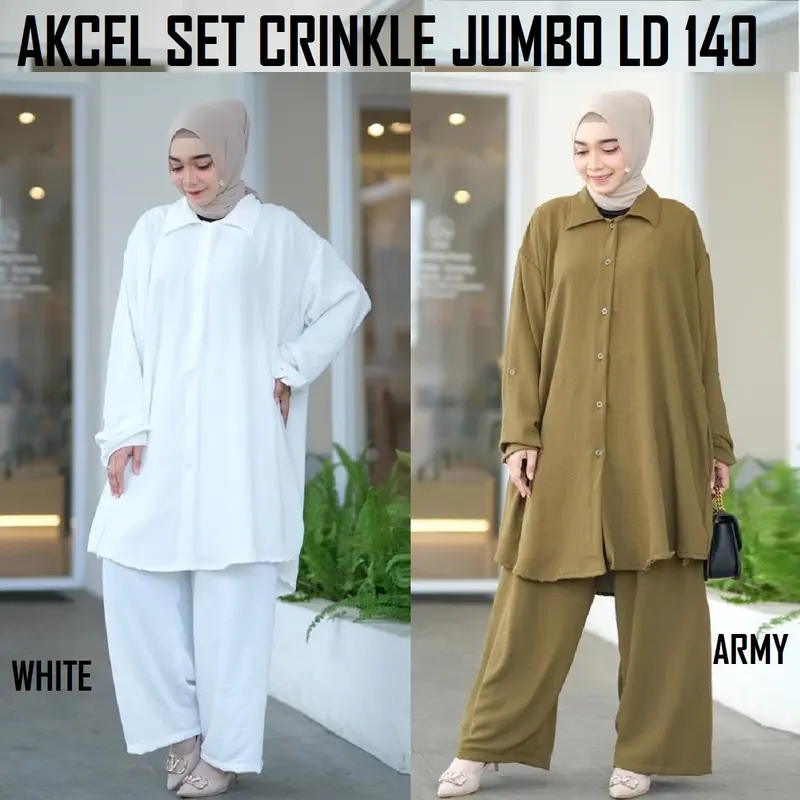 SET WANITA CRINKLE JUMBO LD 140 MUAT BESAR 120 KG 5L GEMUK SUPER NYAMAN Polos 4