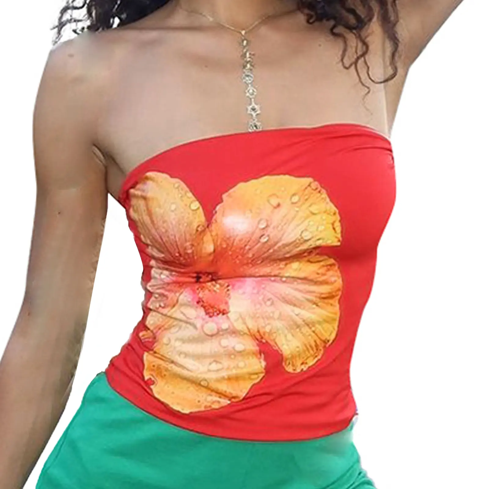 Women's Flower Print Tube Tops Summer Sleeveless Off Shoulder StraplessFit Bandeau