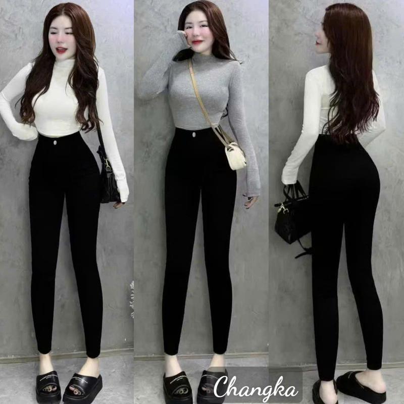 Quần Legging nữ lưng cao dáng dài cấp khóa kéo 1 khuy cài chất vải Umi dày dặn Quần Tregging nữ vải Đi học sinh ống bó ôm mặc làm công sở Ong
