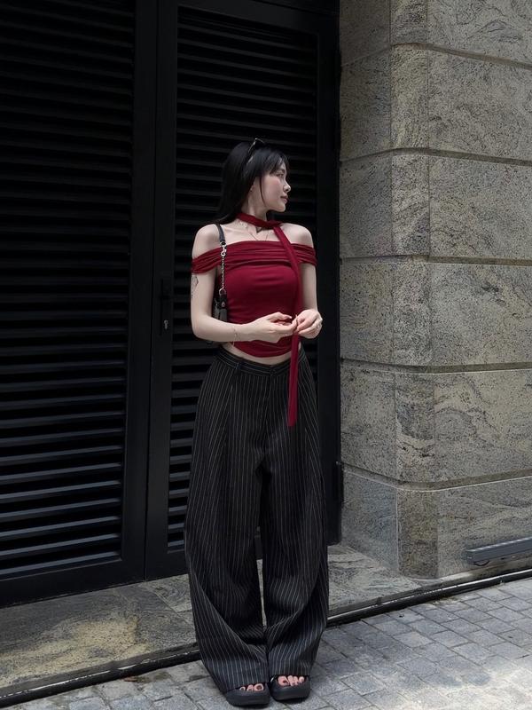 Quần kẻ sọc chất Tuýt Si cao cấp hạn chế nhăn