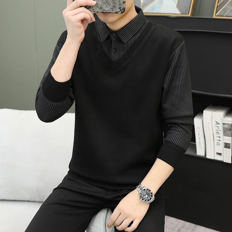 Áo Len Dệt Kim ARIAPION Thiết Kế Giả Hai Mảnh Hợp Xu hướng Thời Trang Mùa Xuân Áo Thun Dài Tay Áo Lót Nam Thích Hợp Cho Nam Giới Trẻ Trung Và Trung Niên Áo Sơ Mi Thường Ngày Cổ Áo