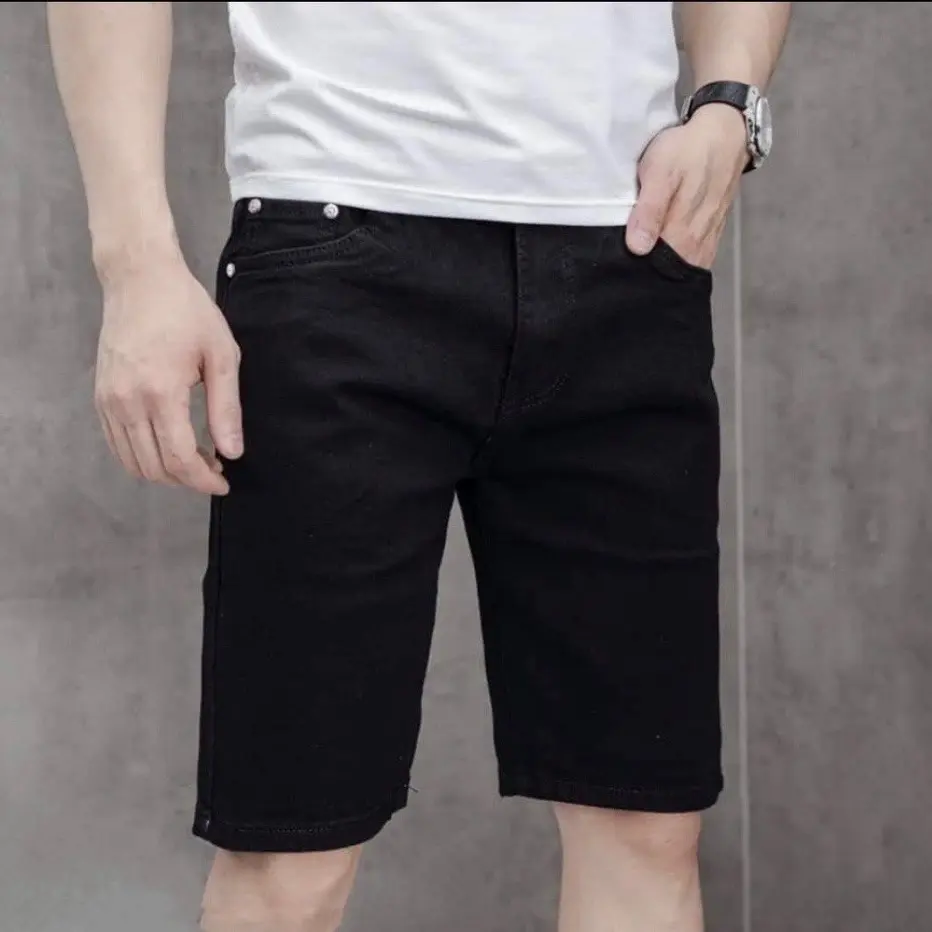 quần jean Quần Short Jean Nam màu đen Co Giãn 4 Chiều cao cấp Menswear