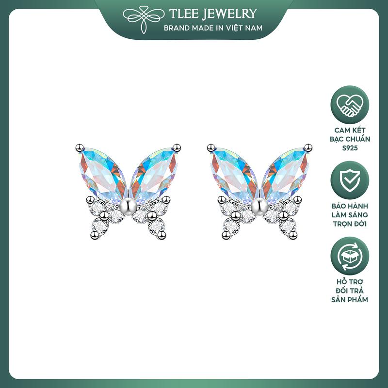 Khuyên tai bạc nữ TLEE bông tai bạc cánh bướm lấp lánh TLEE JEWELRY B0413