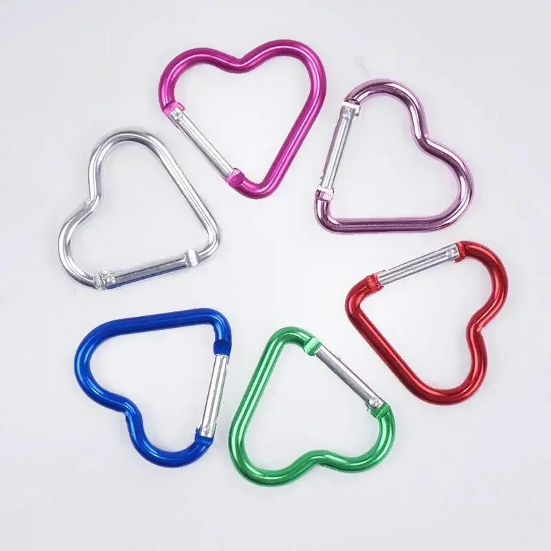 3pcs Aluminum Heart-shaped Carabiner Key Chain Clip Outdoor Keyring Hook Water Bottle Hanging Buckle Travel Kit Accessories