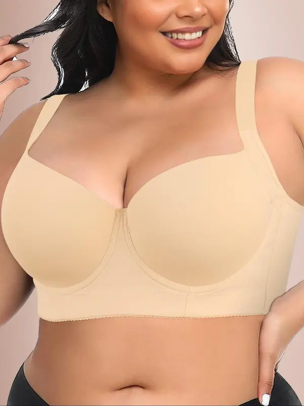 【Plus Size】 Solid Underwire Bra, Casual Basic Comfortable Curvy Breathable Full Coverage Bra for Daily Wear, Women's Plus Size Lingerie for All Seasons 6