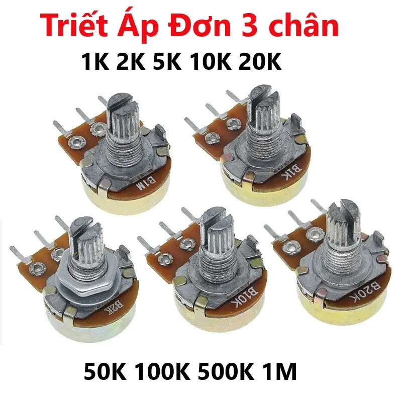 Triết Áp Đơn 3 chân 1K 2K 5K 10K 20K 50K 100K 500K 1M chất lượng cao, biến trở Volum, vỏ, núm triết ápTriết áp