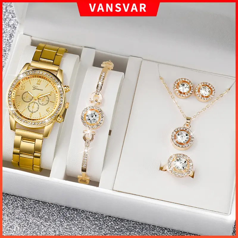 Geneva Women Watches Fashion  Stainless Steel Quartz Watch Bracelet Set