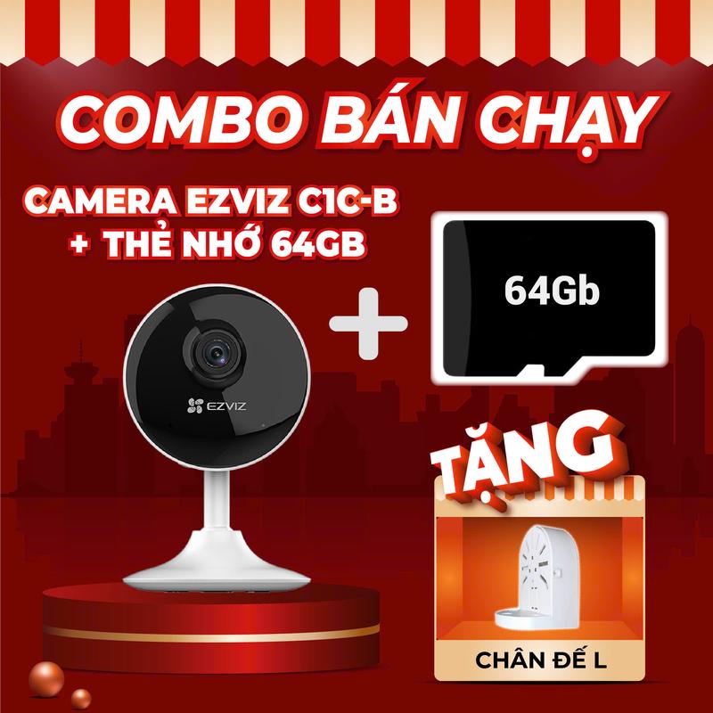 (Combo bán chạy) Camera wifi trong nhà EZVIZ C1C-B 2MP kèm Thẻ nhớ 64G, Độ phân giải 1080P, Đàm thoại 2 chiều - Ezviz Komex Store