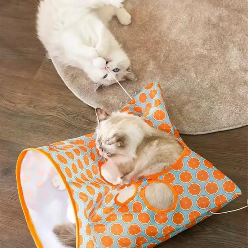 Cartoon Animal Pattern Cat Tunnel, 1 Count Wear-resistant Foldable Cat Tunnels with Ball & Mouse Toys, Interactive Pet Supplies for Indoor Outdoor Use 8
