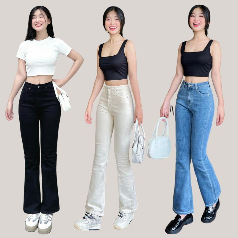 Quần jeans nữ ống loe TTTHAO cao cấp kiểu dáng quần jean nữ ống bas VNXK dài 93cm phong cách quần jeans basic J2