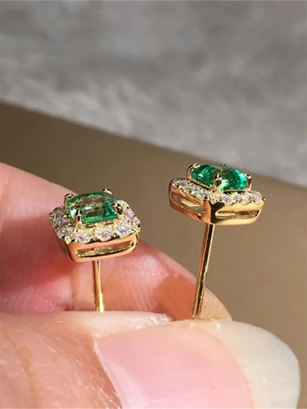 925 Sterling Silver Fashion Emerald Rhinestone Decorated Stud Earrings, Elegant Jewelry for Party, Daily Clothing Decor for Girl 4