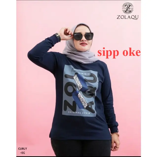 Zolaqu Original Lengan Panjang Cotton Combed 24s / Kaos Wanita Zolaqu Lengan Panjang (COD) Baju Katun Lembut Nyaman Sablon Distro Atasan Hitam