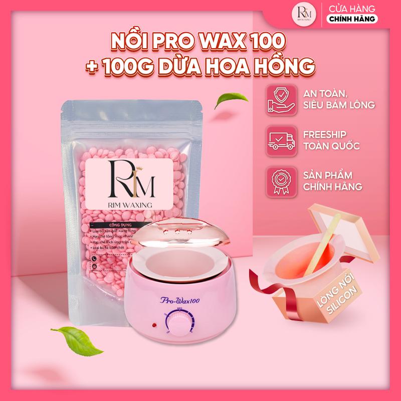 Combo Nồi Prowax100 Thế Hệ Mới Có Lòng Silicon Chống Dính + 100Gr Sáp Dừa Hồng Full Siêu Bám Lông RIM WAXING Tặng Que Phết Gỗ - 0707 2