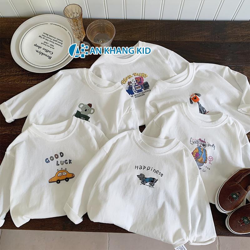 ÁO DÀI TAY COTTON CHO BÉ 8-30KG GẤU HI áo trắng dài tay thu đông cho bé