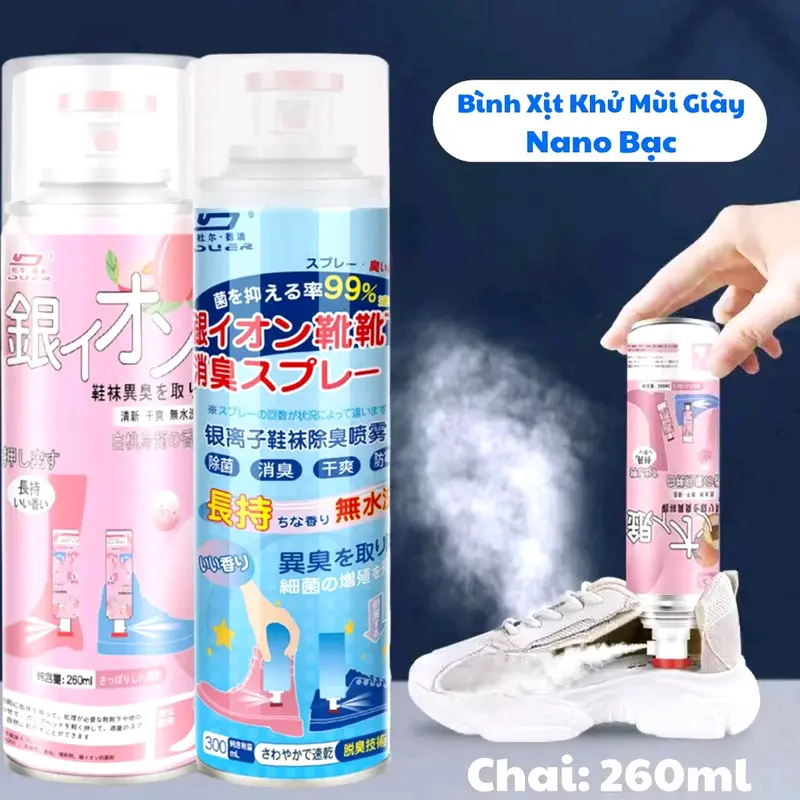 [ Combo 5 ] chai Xịt Khử Mùi Giày Dép NaNo Bạc, Xịt Khử Mùi Hôi Chân Nano chai 260ml Nam bình  xịt xit  giay tinhdau hal 1