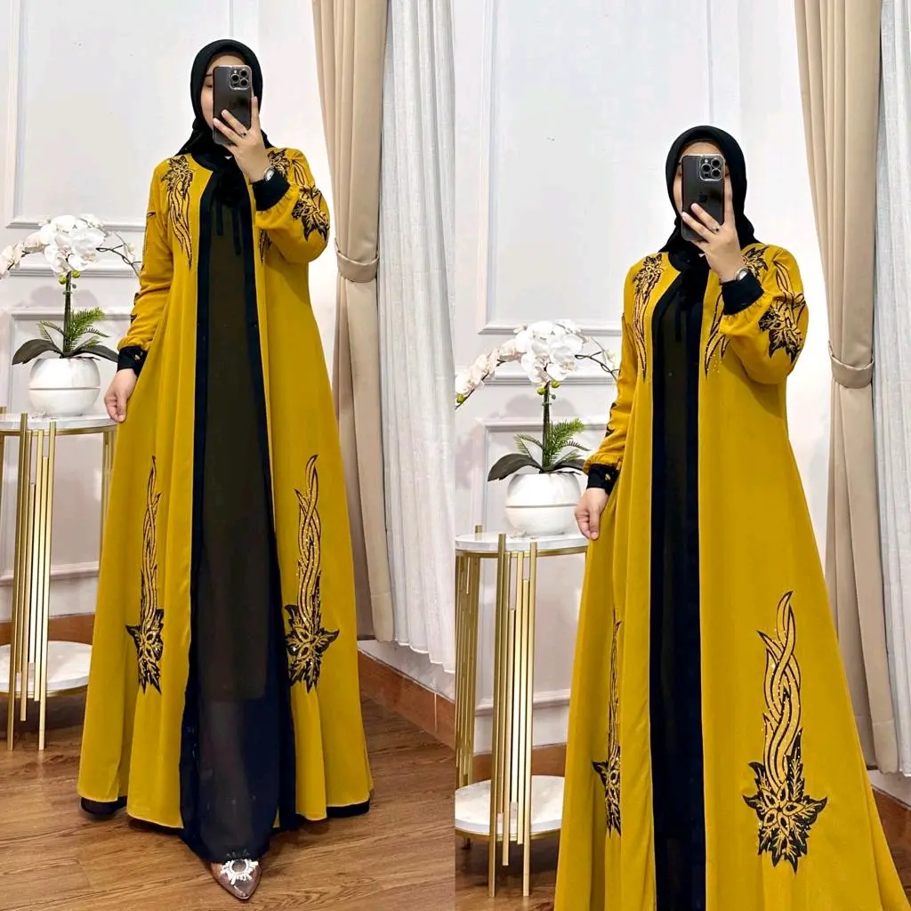 gamis kombi set hijab bordir                             gamis terbaru 2024                                    pakaian wanita muslim