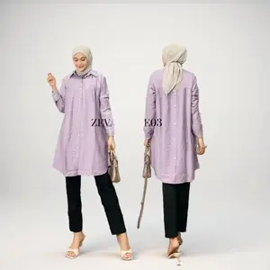 Zeva Tunik Wanita Kekinian Polos Polo Linen Kacing Depan Aktif Belakang Variasi Atasan