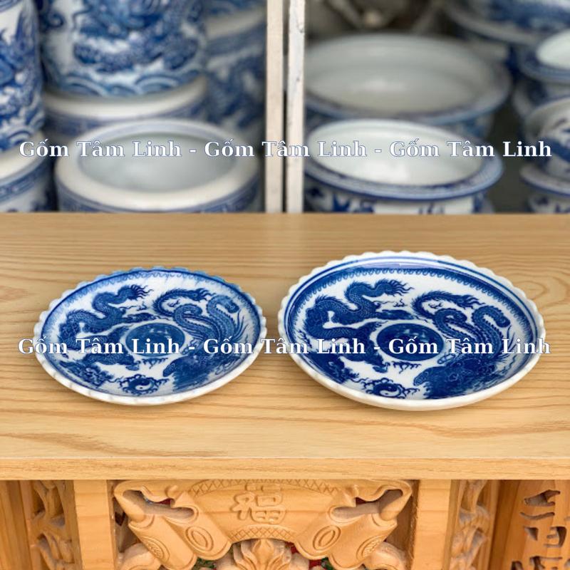 Product Introduction of Đĩa thờ cúng, đĩa đựng trầu, đĩa đựng cau, đĩa xin đài âm dương vẽ rồng men xanh trắng Bát Tràng 11