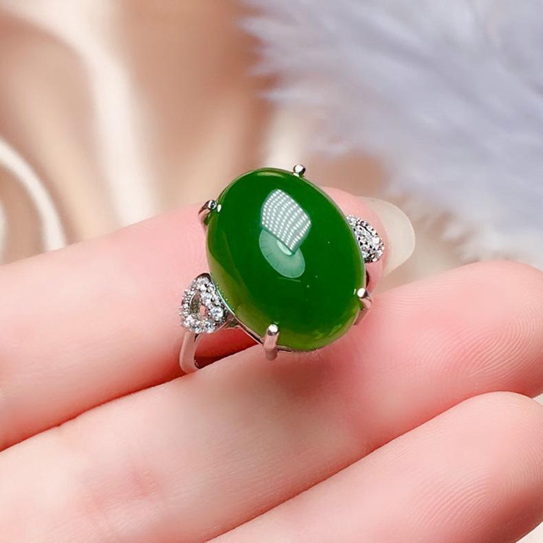 Product Introduction of Vintage goose egg-shaped imitation Hetian jade green jade ring for women 3