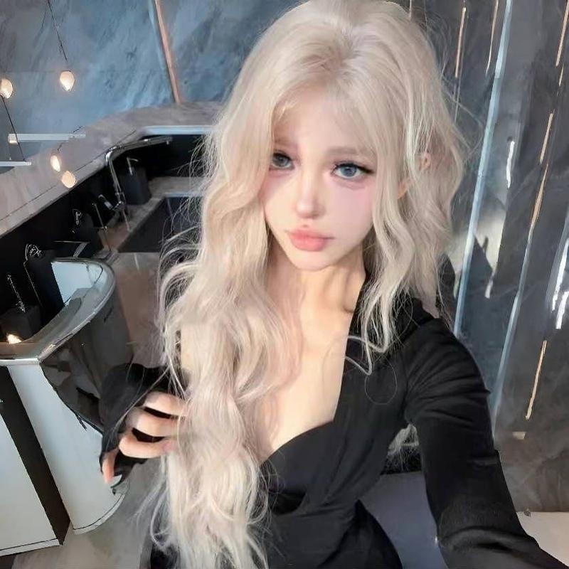 Artificial Scalp Lace Pink White Gold Net Red Fluffy Long Curly Wig for Women 1