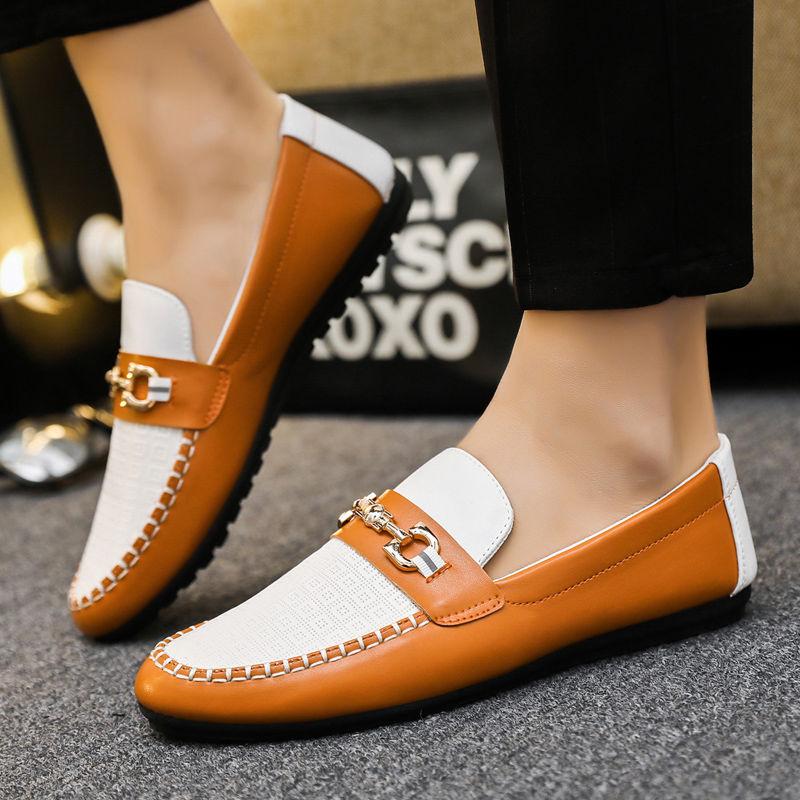Giày Da Thường Ngày Cho Nam, Hàng Mới Về Mùa Thu, Đế Mềm, Gommino, Giày Lười Lái Xe, Giày Trắng Hoa Shoes 6