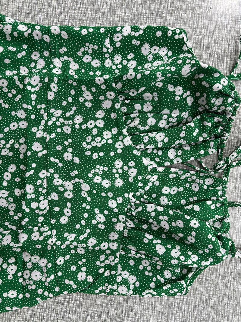 Product Introduction of Women's Ditsy Floral Print Shirred Split Thigh Cami Dress, Elegant Sleeveless Spaghetti Strap Dress for Summer, Ladies Clothes for Beach Holiday 6