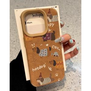 Cute Puppy Casing for iPhone 16 15 14 13 12 11 Pro Max Plus X Xs Max XR Case Soft TPU Suede Phone Case Cartoon Dog Design Protective Case Cover for Girls Women Camera Lips Protection
