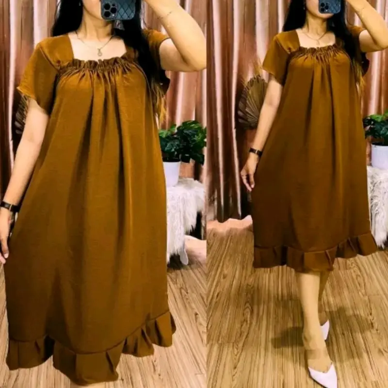 Daster Fuji Kerah Gantung Bahan Cringkel Polos Airflow Cantik Crinkle Dress Kain 5