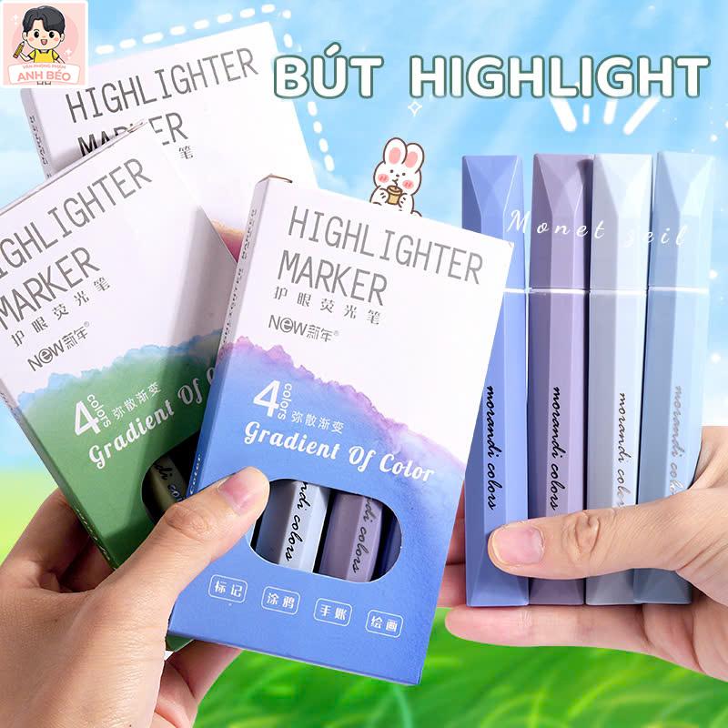 Set 4 bút nhớ Highlight dạ quang Gradient Of Color - Nhiều màu sắc nổi bật hoàn hảo để đánh dấu ghi chú trong học tập và văn phòng phẩm tiện lợi và sáng tạo bút highlight kéo