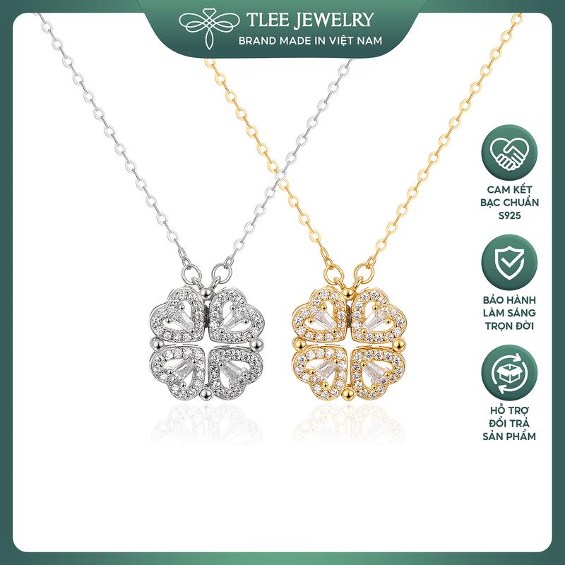  Dây chuyền bạc nữ TLEE mẫu cỏ bốn lá trái tim đá ghép đeo hai dáng TLEE JEWELRY D0206 