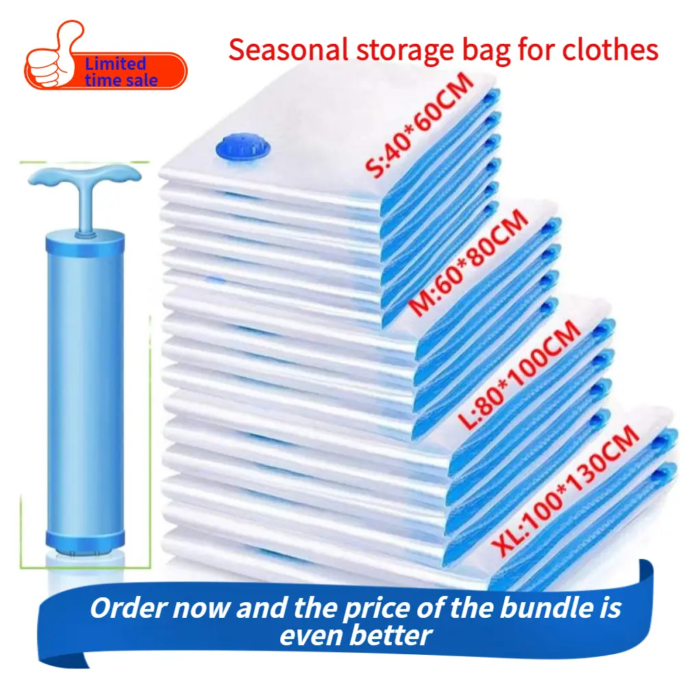 Vacuum Storage Bags Reusable Vacuum Storage Plastic Bags Compression Seal Bags Sealed Vacuum Storage Bags for Travel Storage Space Saver For Clothes, Quilts, Sweaters, Quilts, Dresses, Bedding Organiser Pump