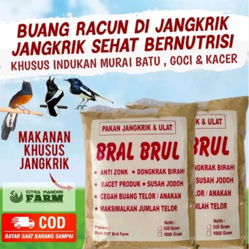 Pakan BRAL BRUL Khusus Jangkrik Ulat & Kroto Untuk Indukan Burung Murai Kacer Goci Cucak Anis - 1.000 Gram 0