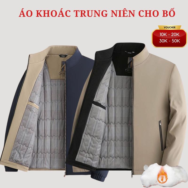 Áo khoác trung niên cho bố, áo khoác trần bông ấm áp lớp vải trám trong cùng cho ông, bố ms624