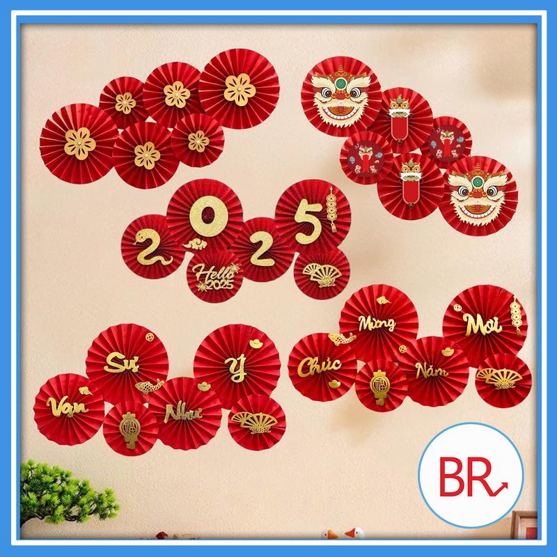 Set 6 quạt giấy đỏ trang trí Tết, Trung Thu dán tường xinh xắn, Quạt giấy xếp đỏ decor nhà cửa, sinh nhật, tiệc cưới, lễ hội, lớp học, mầm non 01727