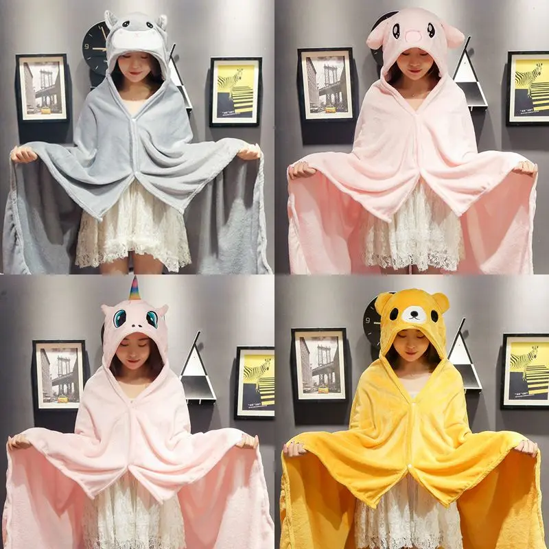 NTL B052 Selimut Hoodie Karakter Unicorn , Hamster , Piggy Lucu , Jubah Anak Dewasa