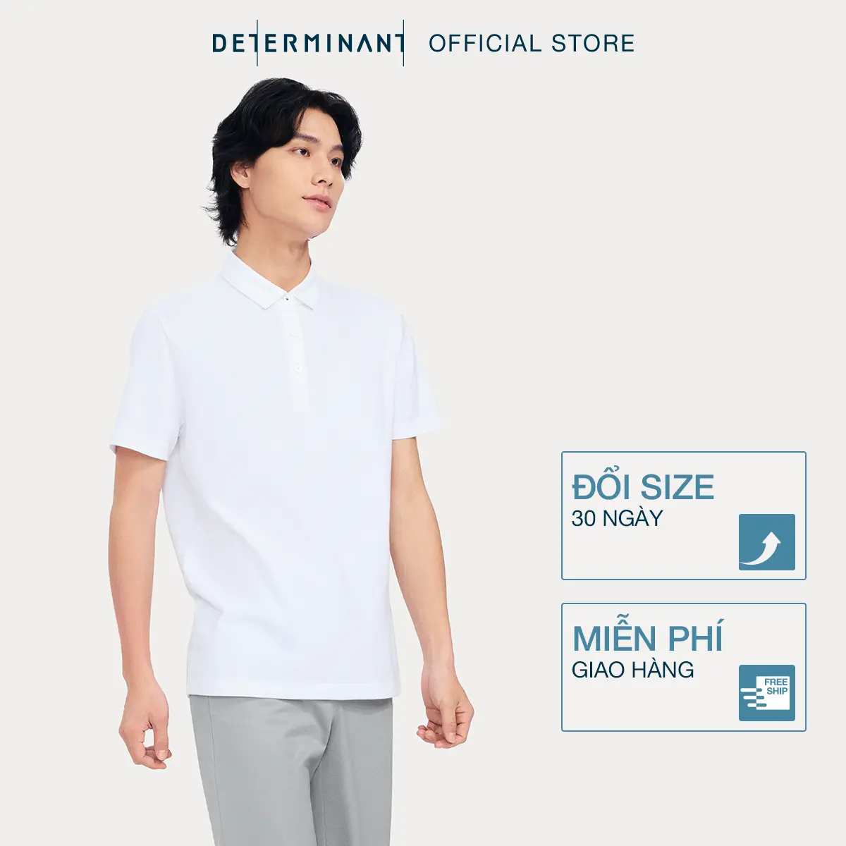 Áo thun nam Polo DETERMINANT Cotton thấm hút bền màu, thoáng khí - P12 - màu trắng