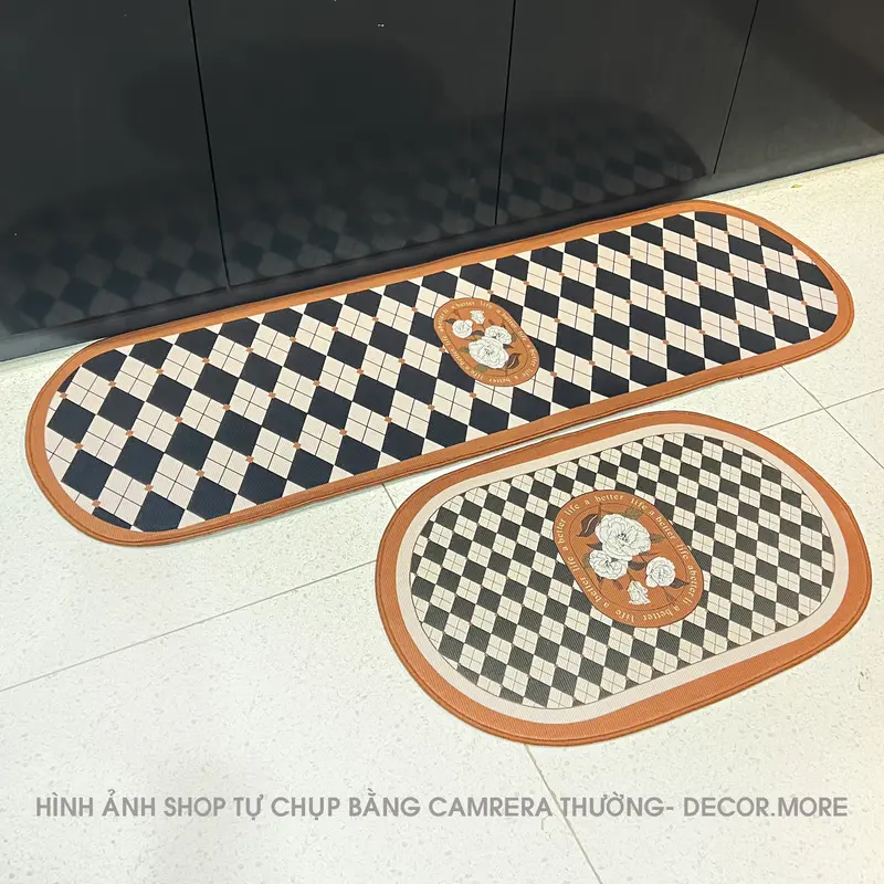 Bộ hai thảm bếp dày mịn dùng cho không gian bếp,chất nỉ lỳ mặt thảm êm chân, đế hạt cao su hổ trợ chống trơn trượt, size 40*60cm +40*120cm 3