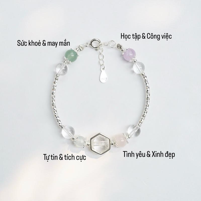 Lắc tay thiết kế 2 charm mix 5 loại đá may mắn trong học tập thiết kế FaeryGem- Bạc S925 Full Giấy Kiểm Định tặng hũ đá mini vòng phong thủy